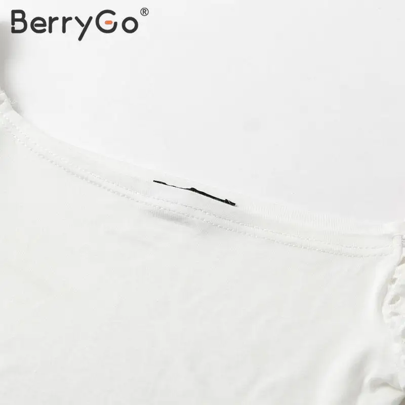 BerryGo сексуальный белый укороченный топ с открытыми плечами рубашка для женщин