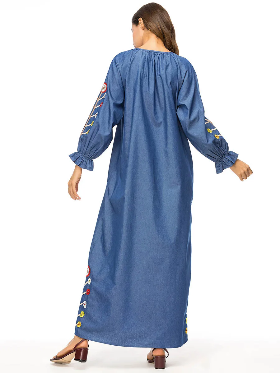 Мусульманское платье Abaya Femme Mroccan платье-Кафтан модное простое джинсовое с