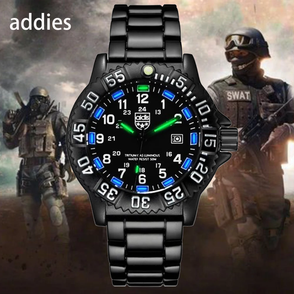 

ADDIES Men Watches Top Brand Luxury All-steel luminous military Watch Waterproof Quartz Watch Men Fashion Male Sport Watch 049