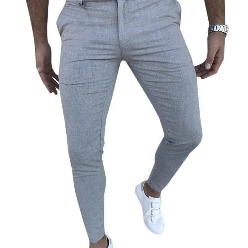 

Mens Casual Slim Fit Pants Zip Up Cargo Stretch Summer Solid Outwear Trousers