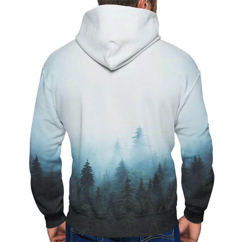 Foggy forest Print Men Hoodies Long Sleeve Pullover Casual streetwear Loose Hip Hop Sweatshirt Unisex Hooded Tops