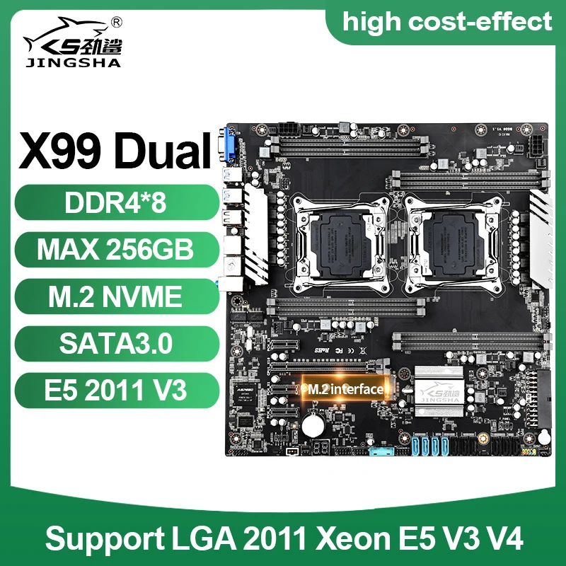 Online X99 Dual CPU Motherboard LGA 2011-V3/V4 Sockel Dual Gigabit Ethernet VGA, USB3.0,10 * SATA3.0, NVMe M.2, 8 * DDR4 Bis Zu 256GB