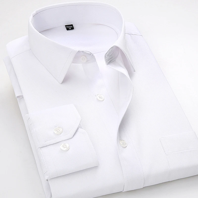 

2021New Style Mens Shirts Long Sleeve Casual Solid Twill Male White Dress Shirt Formal Work Office Menswear