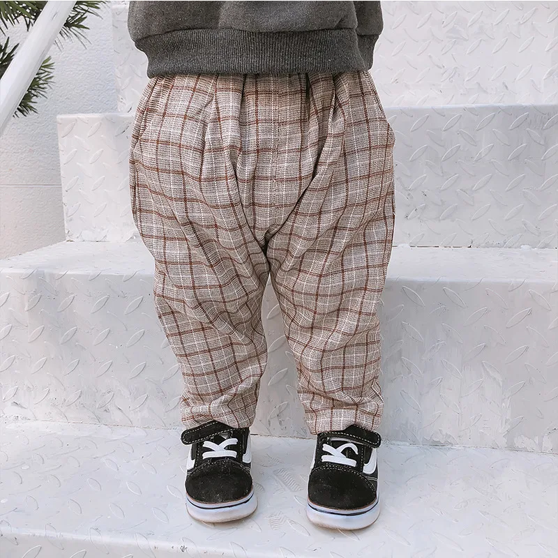 Зима 2020 модные флисовые утепленные Модные клетчатые штаны для маленьких