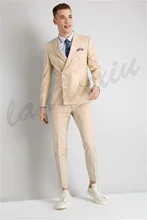Traje de doble botonadura para hombre, traje de dos piezas color champán, ajustado, alta calidad, para boda, fiesta, graduación, novedad de 2021 (3)