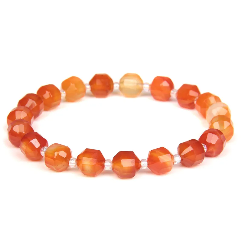 

Red Carnelian Agates Beads Bracelet Natural Stone Chalcedony Bracelets Women 8mm Faceted Yoga Beaded Elastic Bracelet Jewelry