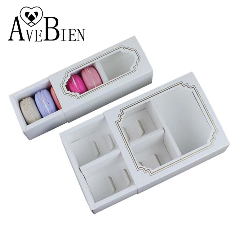 

AVEBIEN 10pcs/lot Simple White Drawer Type Macarons Dessert Box Cake Box Chocolate Muffin Biscuits Box for Cookie Package