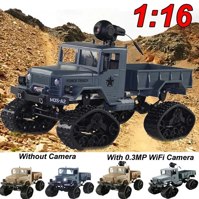 

Военный грузовик FY001B 1/16 2,4G, полноприводные зимние шины, грузовик для бездорожья с передсветильник кой и дистанционным управлением, гусенич...