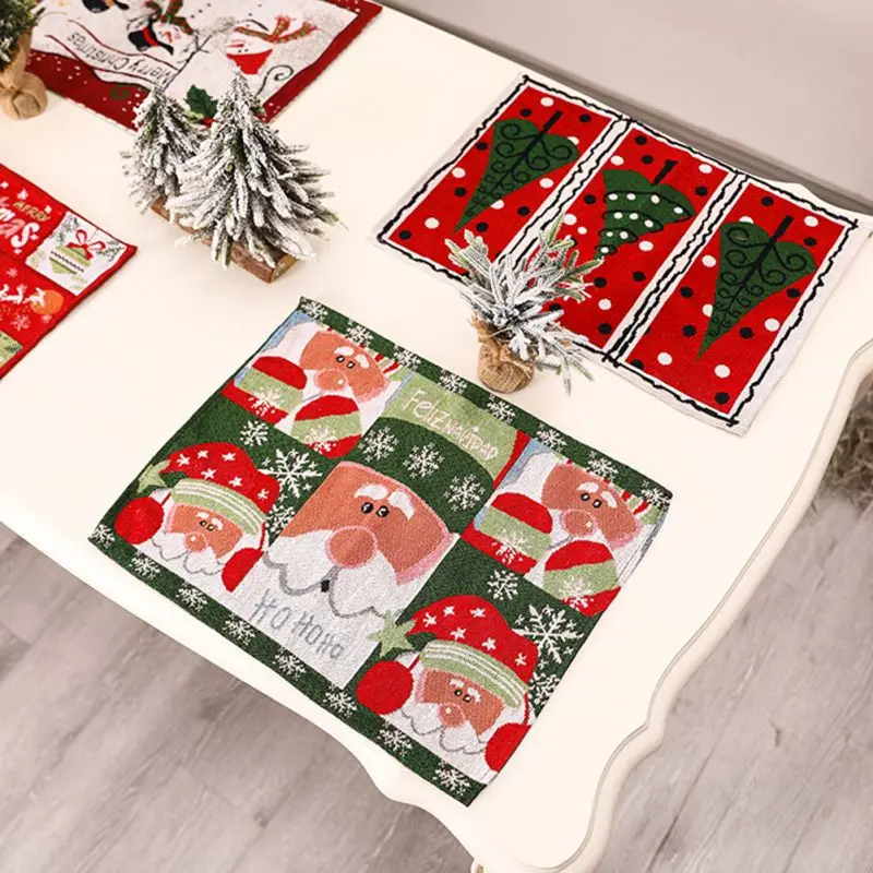

Christmas Table Decorations Pads Reversible Cotton Burlap Xmas Placemats Christmas Holiday Woven Mats For Home Holiday