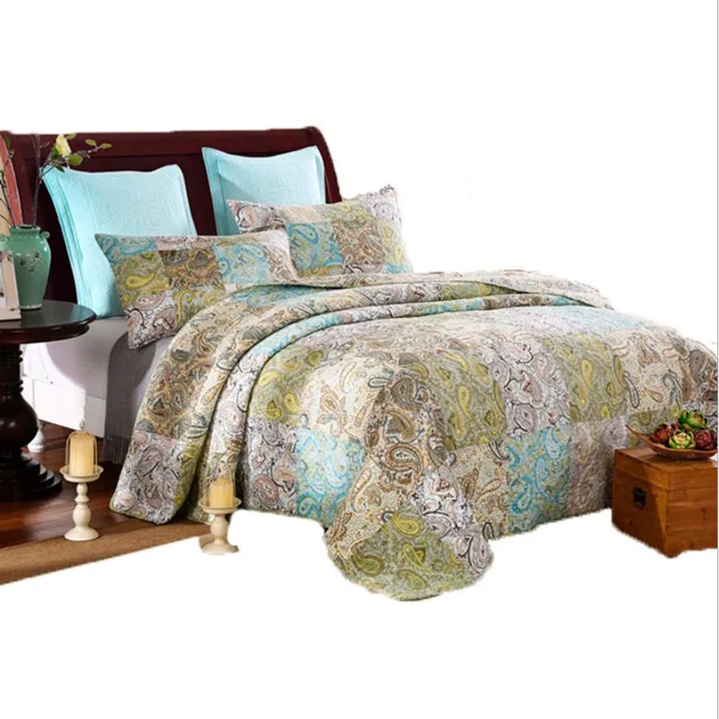 

Famvotar 3 Pieces 100% Cotton Patchwork Quilted Bedspread set European style Reversible Coverle Floral Pattern Queen Size