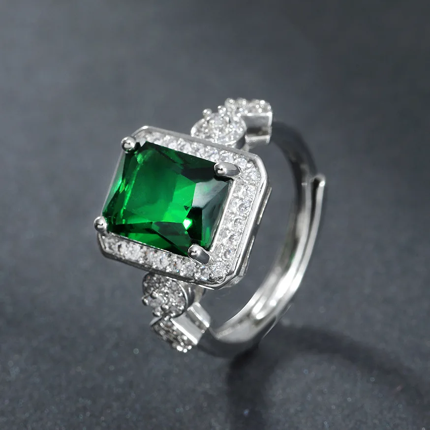 

925 Sterling Silver Ring for women Blue Emerald Transparent Noble Engagement Party Ladies Ring Fashion Jewelry Exquisite Jewelry
