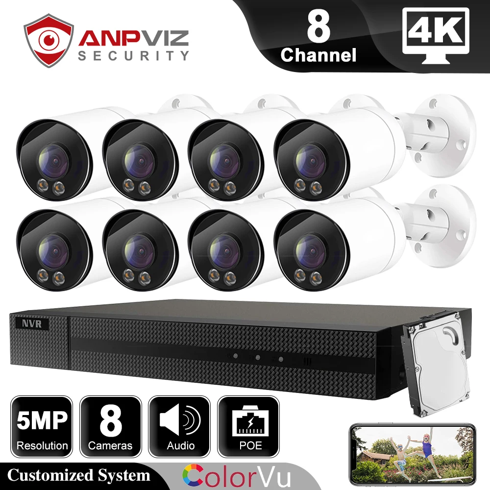 

IP-камера Anpviz, 8 каналов, 4K, NVR, 5 Мп, 8 шт.