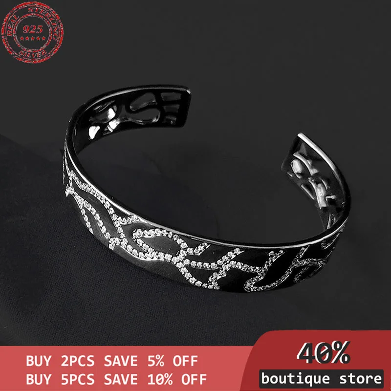 

Sterling Silver wristband Sterling S925 luxury, black open bracelet, luxury fashion women's jewelry