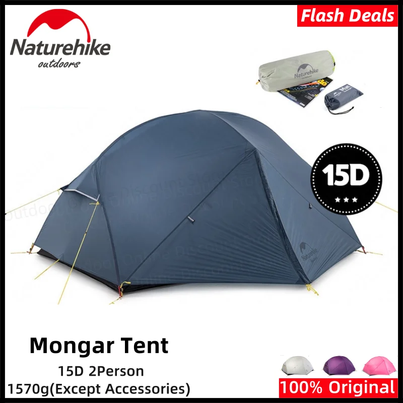 Палатка Naturehike Mongar туристическая на 2 3 человек нейлон 15D двухслойная Ультралегкая