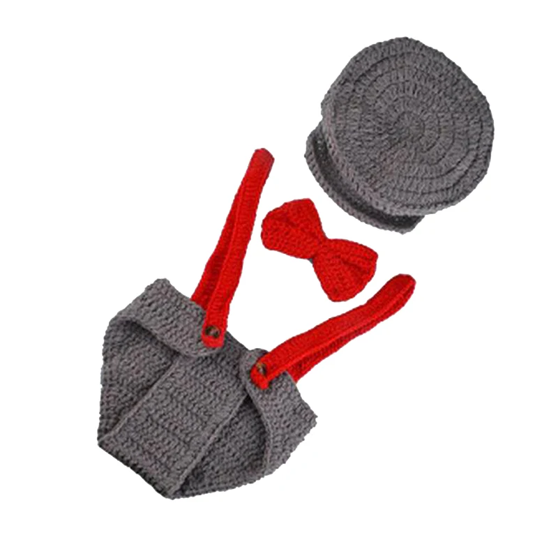 

0-6Month Strap Girls Boys Baby Handmade Bouncy Knitted Cap Baby Suit Photography Custume
