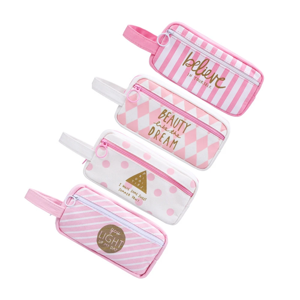 

Cute Pink School Pencil Case Fabric Pencil Bag Etui A Crayons Cuir Pencil Pouch Stifte Tasche Student School Bag Plumier