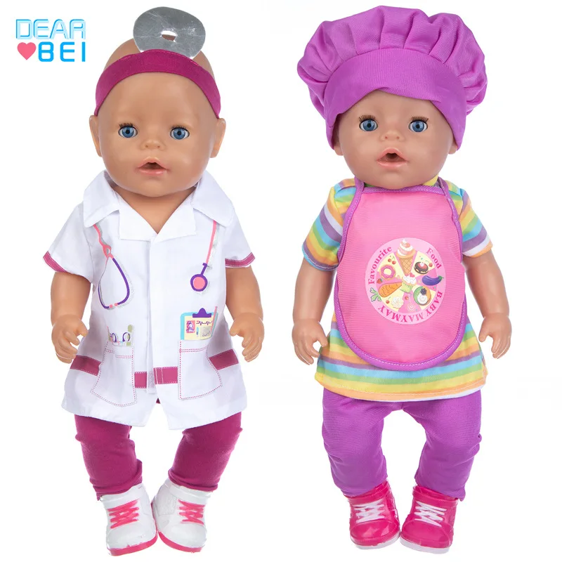 

2022 New Born New Baby Fit 18 inch 43cm Doll Clothes Accessories Nurse Cook One-piece Suit For Baby Birthday Gift