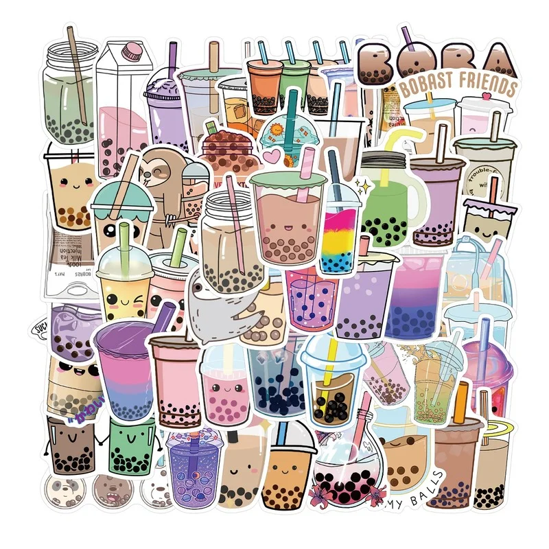 

10/50PCS Cute Cartoon Pearl Milk Tea Stickers Pack for Girl Boba Bubble Teas Decal Sticker To Stationery Luggage Laptop Guitar
