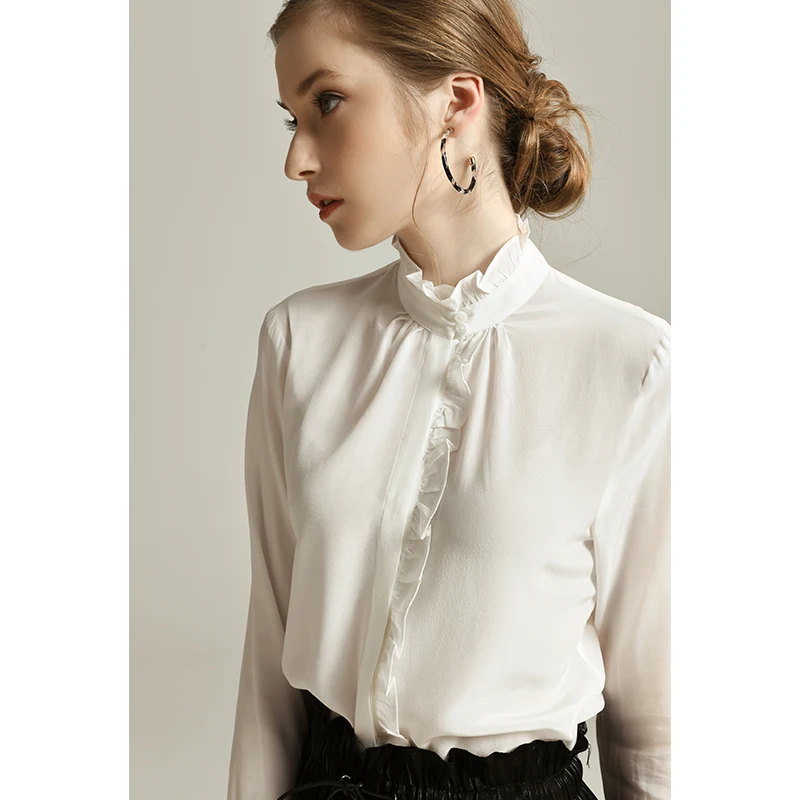 Женская винтажная рубашка из чистого шелка базовый топ 100% тутового шелкопряда с