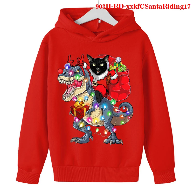 New Merry Christmas Sweater Cartoon Top Fleece Childrens funny Cat Clothes Kids Boy Girl 2-14 Years 2021 Clothes dinosaur Hoodie