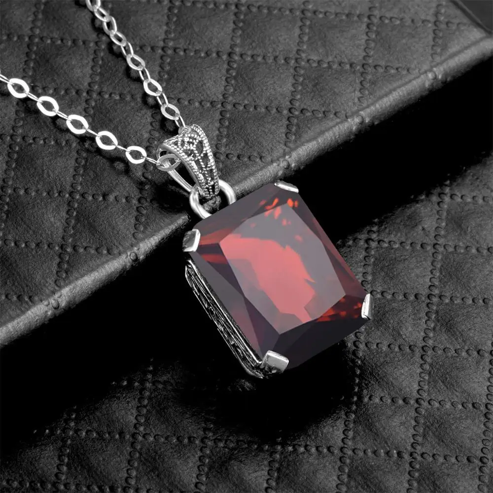 

Szjinao Silver Pendants For Women Genuine 925 Sterling Silver Gemstone Pendant Necklace Square Garnet Trendy Jewelry Handmade