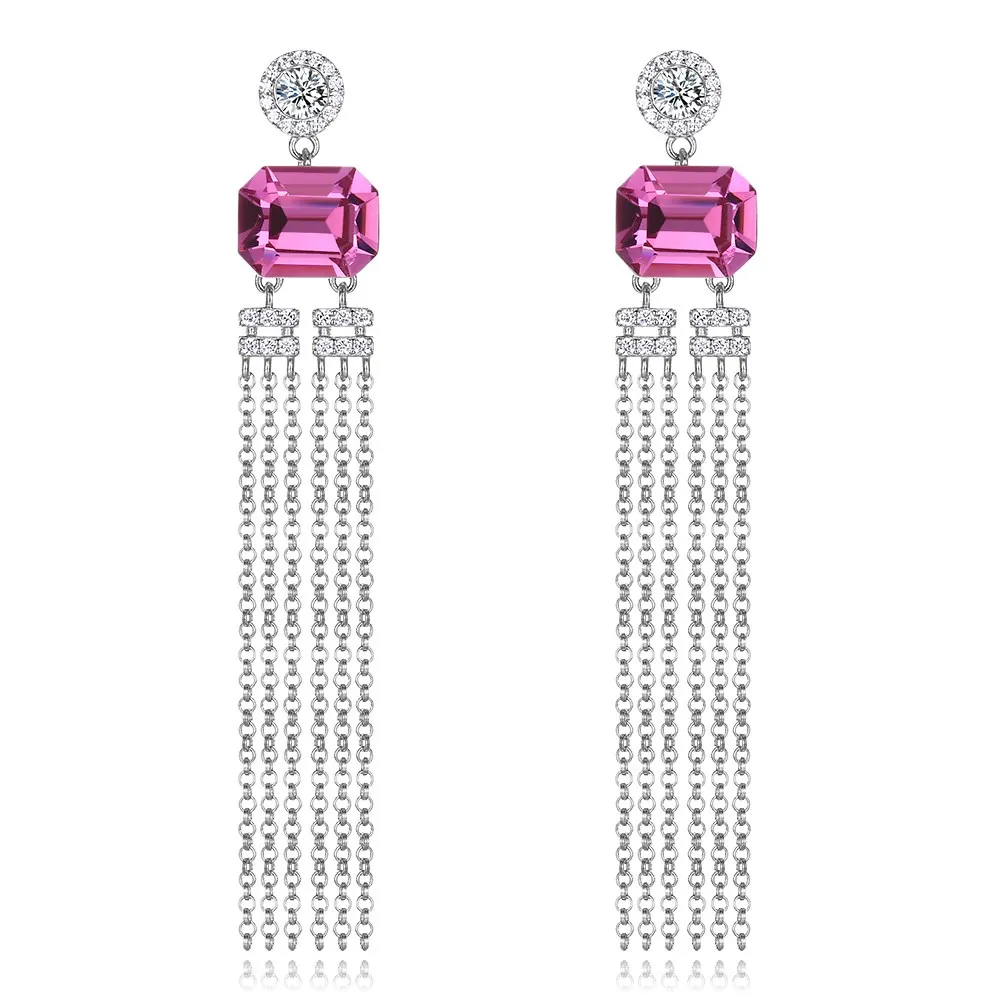 

925 Sterling Silver Fashionable Fringe Crystal Earrings