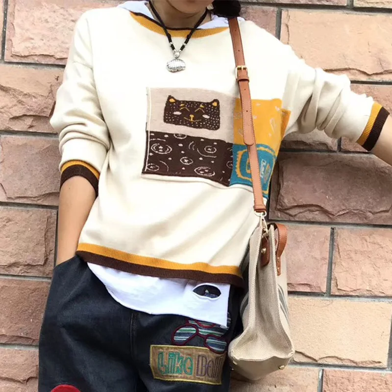 2019 осенне-зимний новый пуловер с круглым вырезом жаккардовый вязаный свитер