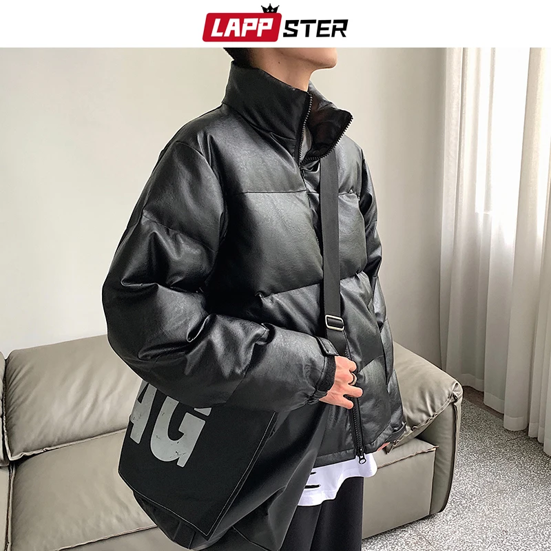 LAPPSTER PU черная уличная зимняя куртка для мужчин мужские корейские пуховые куртки пальто для мужчин Harajuku Толстая теплая парка в стиле хип-хоп 3XL