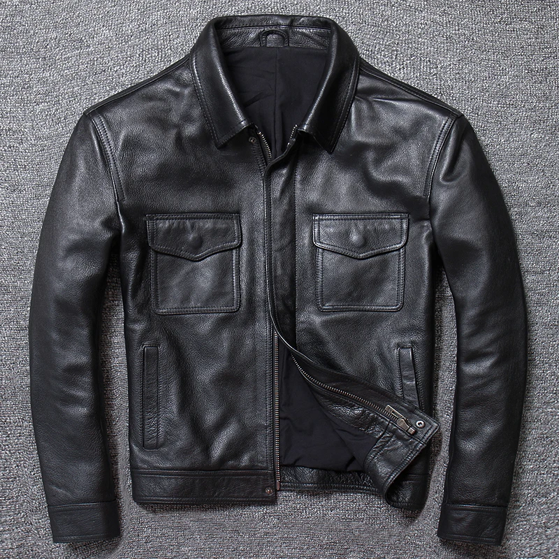 Мужская куртка из натуральной коровьей кожи в стиле милитари винтажная деловая