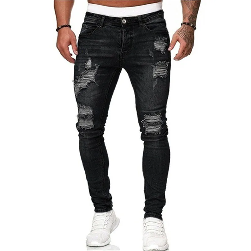 Jeans Men Ripped Skinny Jeans Blue Hole Pencil Pants Biker Casual Trousers Streetwear 2022 High Quality Denim Jeans For Men