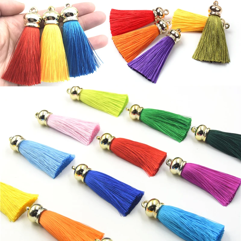 5/10Pcs Silky Tassel Elegant Keychain Tassels with Gold Metal Caps DIY Crafts Soft Jewelry Making Key Chain Charms Decor | Дом и сад