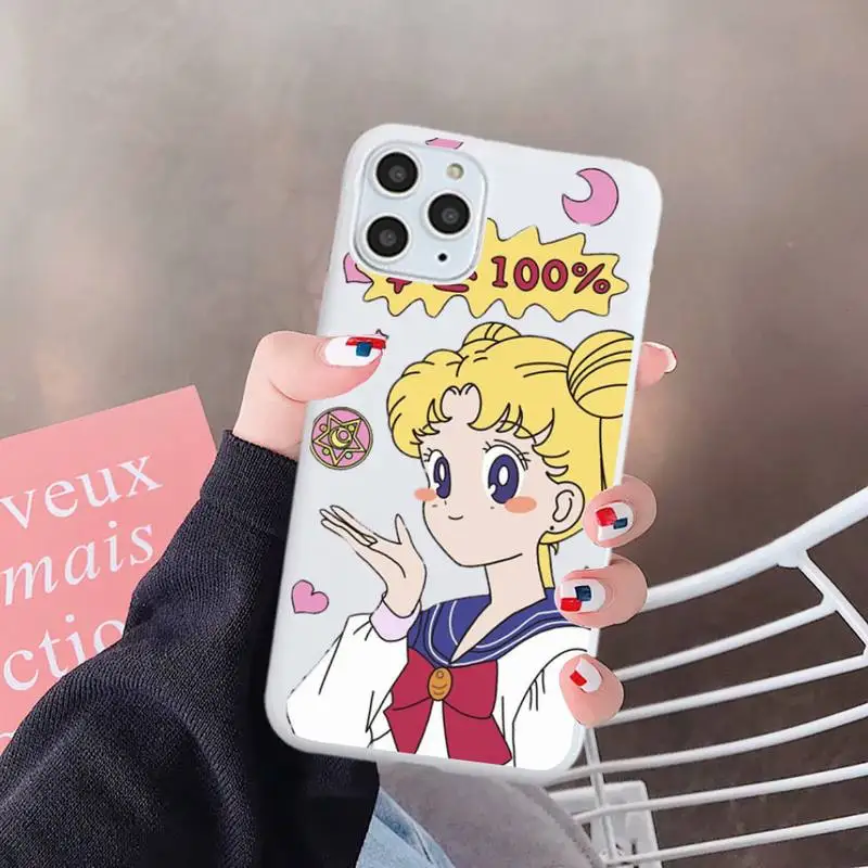 

Sailor Moon Cartoon girl Phone Case White Candy Color for iPhone 6 7 8 11 12 s mini pro X XS XR MAX Plus