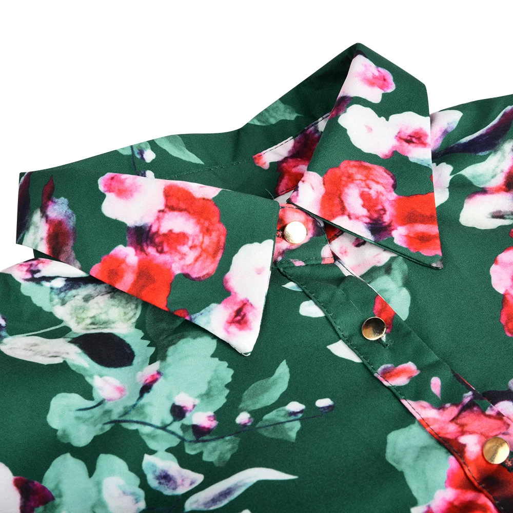 Винтаж рубашки блузка Для женщин 2020 Цветочный принт блузки отложной воротник в