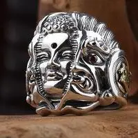 

Silver Ring Men's Sterling Silver Buddha Magic a Flash of Thought Retro Domineering Personality Hipster Single Silver Ring Large