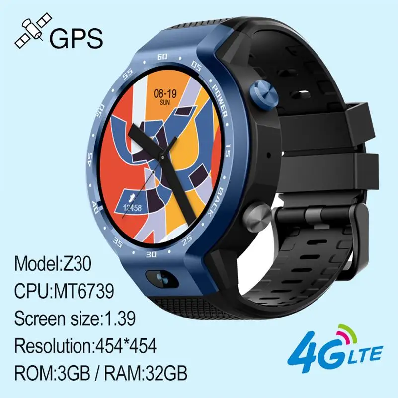Blue 3G-32G 696 Z30 новые умные часы Android 7,1 5MP двойная система 4G Смарт часы телефон фронтальная камера 600 мАч поддержка GPS Wi-Fi сердечного ритма - Цвет: Blue 3G-32G