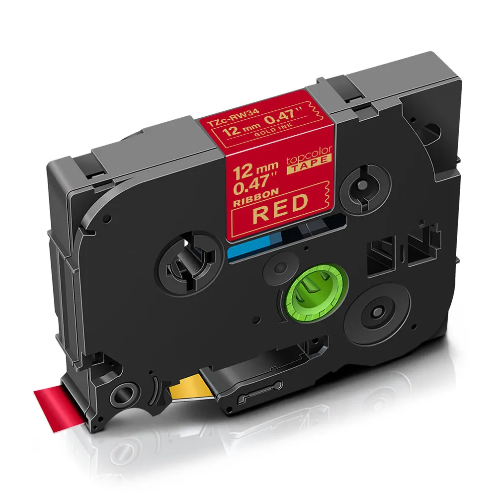 

Topcolor 4PK Gift Packing Satin Ribbon Print Tape 12mm tze Label Tape Replace Brother tze-RW34 Gold on Red for PT-H110 PT-D210