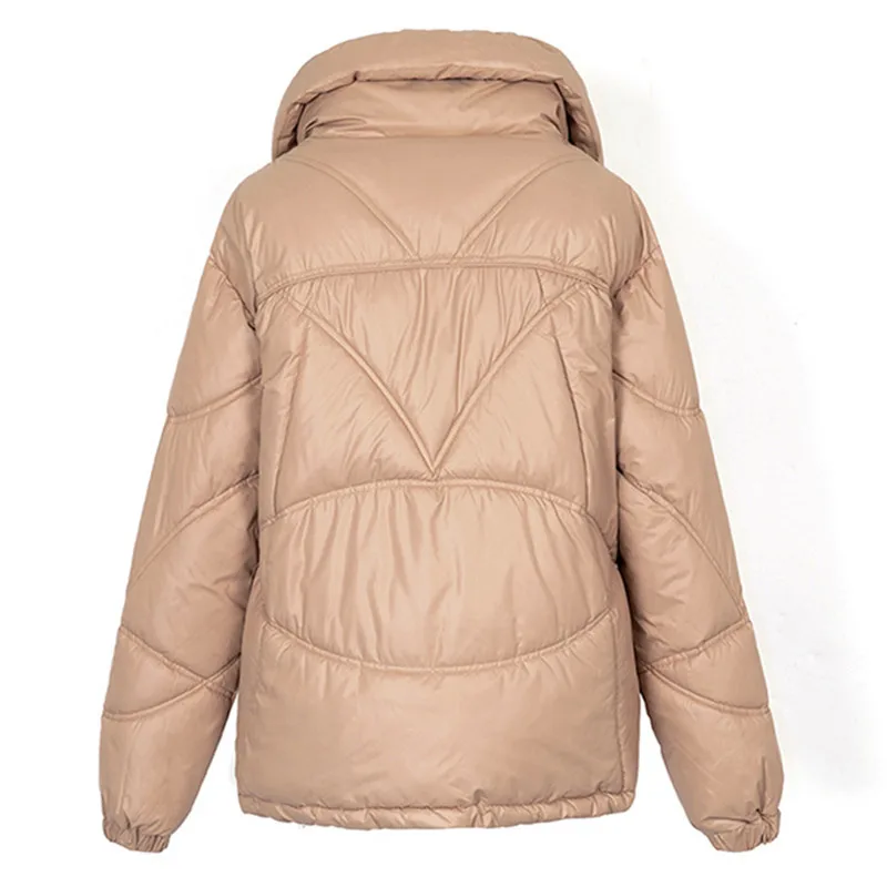 

Shiny Short Stand Collar Down Padded Jacket Women Winter 2021 Thick Bread Cotton Coat Loose Warm Parkas Female Outerwear S219
