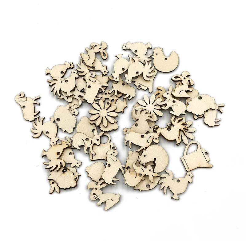 

50PCS Handmade Wooden Crafts Accessory Home Decoration Scrapbookings DIY Mix Natural Wooden Hollow Flower Rabbit