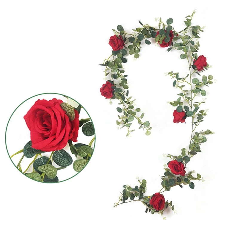 

1 шт., 1,95 м, искусственные цветы, роза, лоза, Свадебный декор, искусственная цветочная гирлянда с листьями для детской декорации