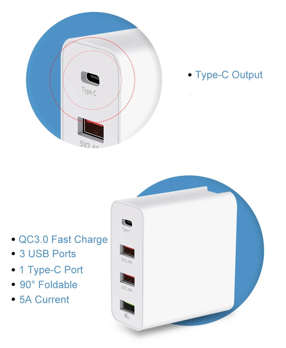 4 порта USB быстрое зарядное устройство s QC3.0 type C USB зарядное устройство для samsung для iPhone huawei быстрое зарядное устройство s настенное зарядное устройство US EU UK AU адаптер