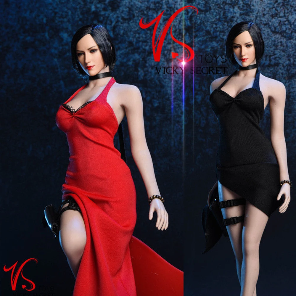 

NEW vstoys 18XG14 1:6 Sexy Ada Wong Dress Set 1/6 Hanging Neck Long Skirt Black Red colors For Big Chest Body