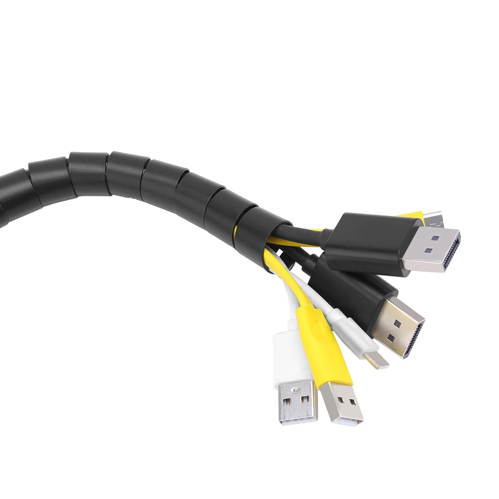 Гибкий PE спиральный Кабельный органайзер с зажимом на молнии защита для провода