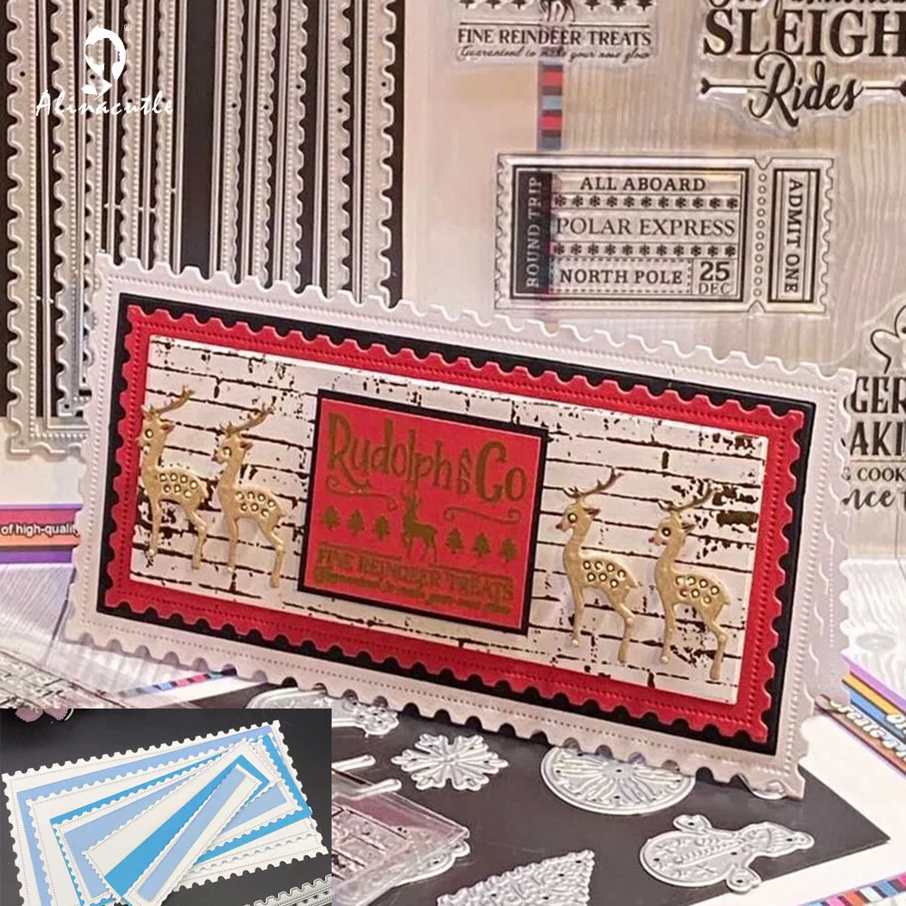 

Alinacutle Metal Cutting Dies Cut Mini Slimline Card Die Nesting Frame with Postage Stamp Border Scrapbook Paper Craft Template