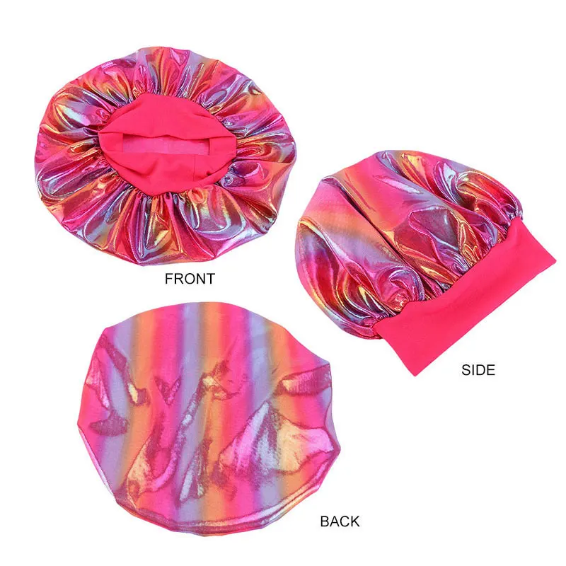 

Fashion Resuable Head Cover Wide Side Night Cap Headscarf Laser Satin Sleep Hat Turban Hat Muslim Bonnet Hat Head Accessories