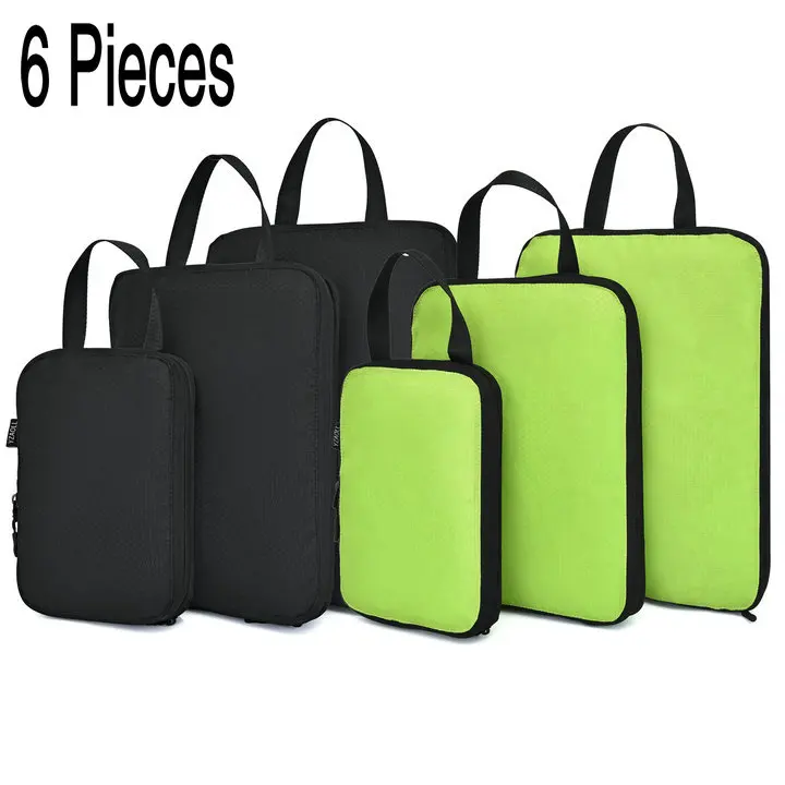 6pcs Black and Green Soperwillton компрессионные упаковочные кубики, набор косметических сумок, нейлоновая дорожная сумка для мужчин и женщин, органайзер для путешествий, аксессуары - Цвет: 6pcs Black and Green