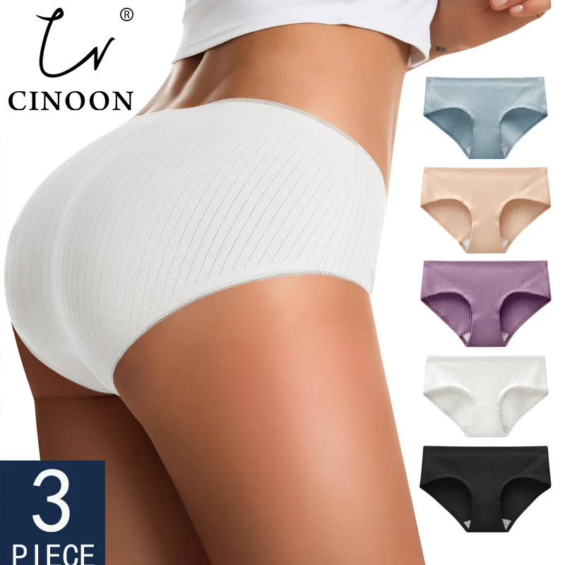 

CINOON 3PCS/Set Women's Panties Cotton Underwear Seamless Plus Size Briefs Low-Rise Soft Panty Women Underpants Female Lingerie