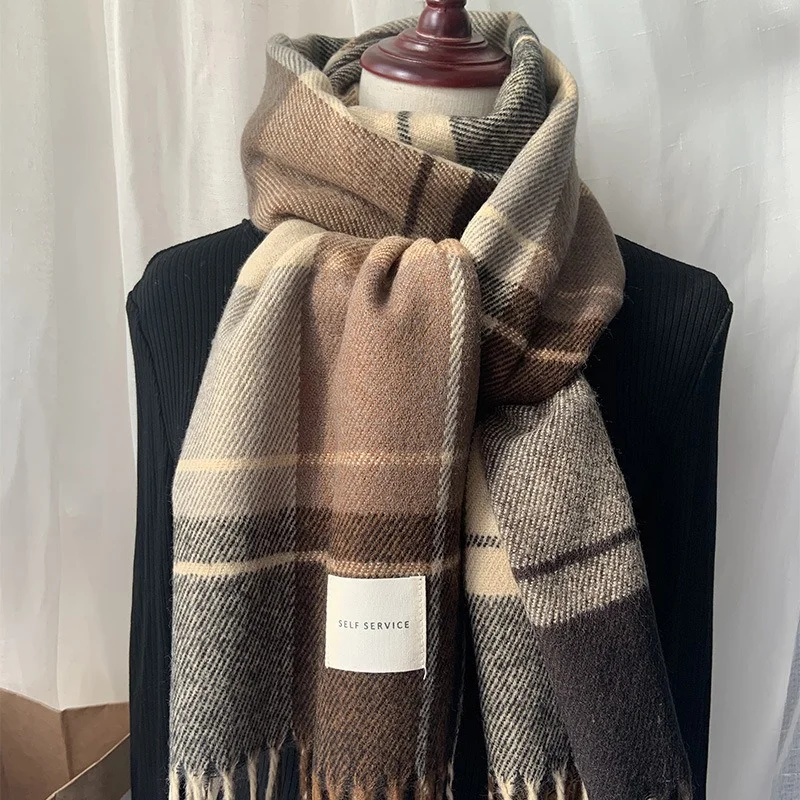 

Новый шарф из искусственного кашемира в британском стиле ретро клетчатый женский осенне-зимний утепленный теплый нагрудник модная шаль дв...