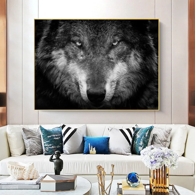 

Black and White Wolf Wall Art Canvas Painting Nordic Animal Posters And Prints Minimalism Wall Pictures For Living Room Decor