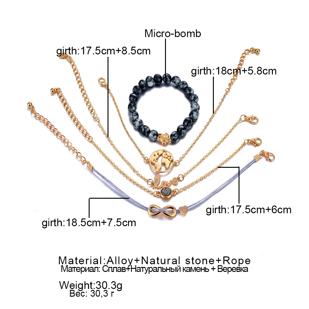 

FNIO Vintage Turtle Heart Map Charm Bracelets For Women New Design Stone Infinity Bracelet Boho Jewelry Wholesale