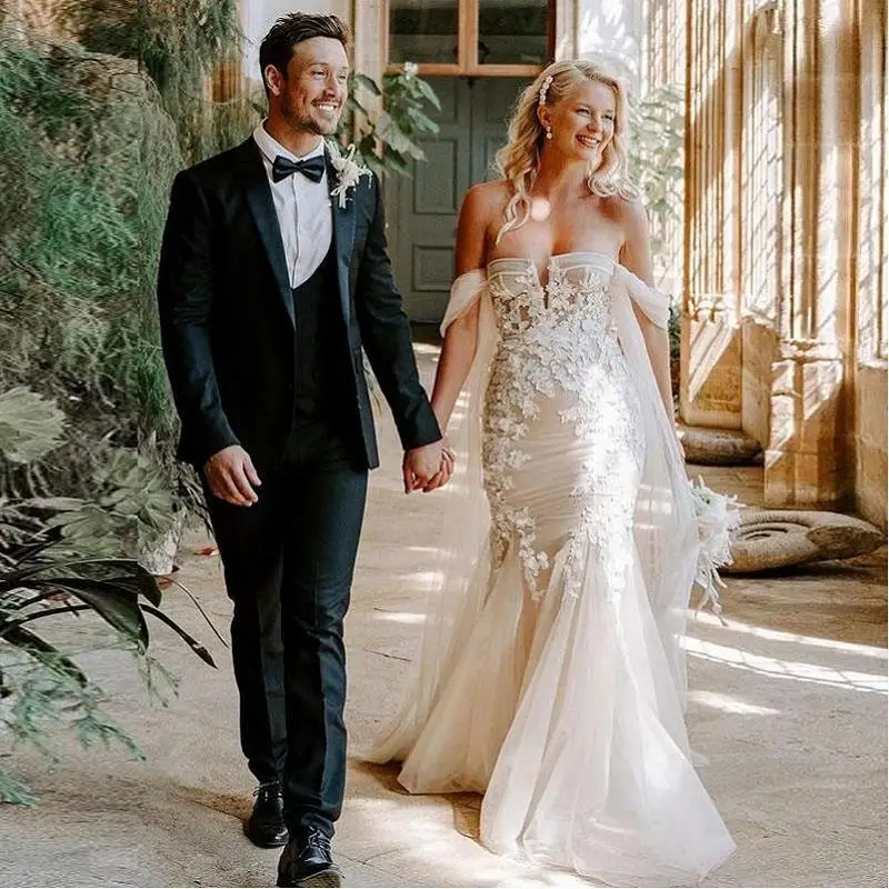

Fashion New Mermaid Wedding Dresses 2021 robe mariage Off The Shoulder Wedding Gowns For Women Open Back Handmade Bridal Dress